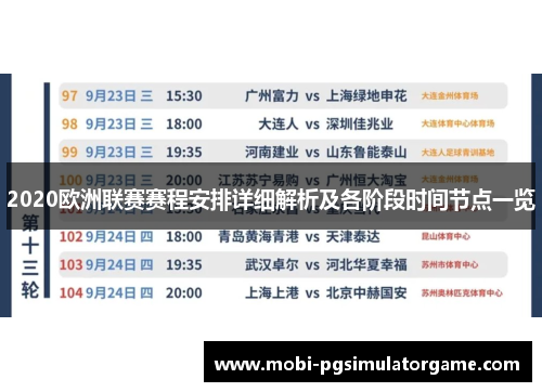 2020欧洲联赛赛程安排详细解析及各阶段时间节点一览