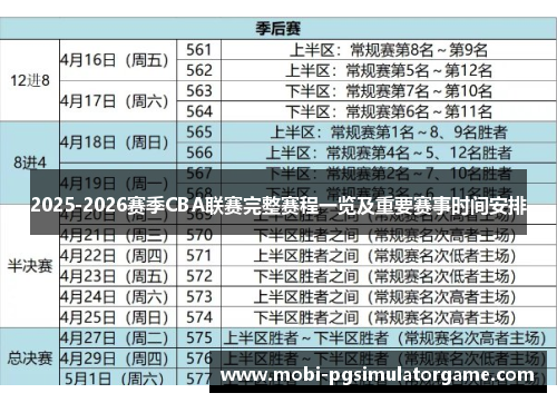 2025-2026赛季CBA联赛完整赛程一览及重要赛事时间安排
